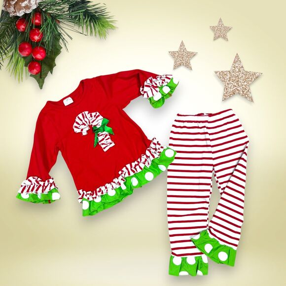 NWOT!! TODDLER Baby Girl Christmas Ruffled Top and Leggings Set Sz M - Picture 1 of 4
